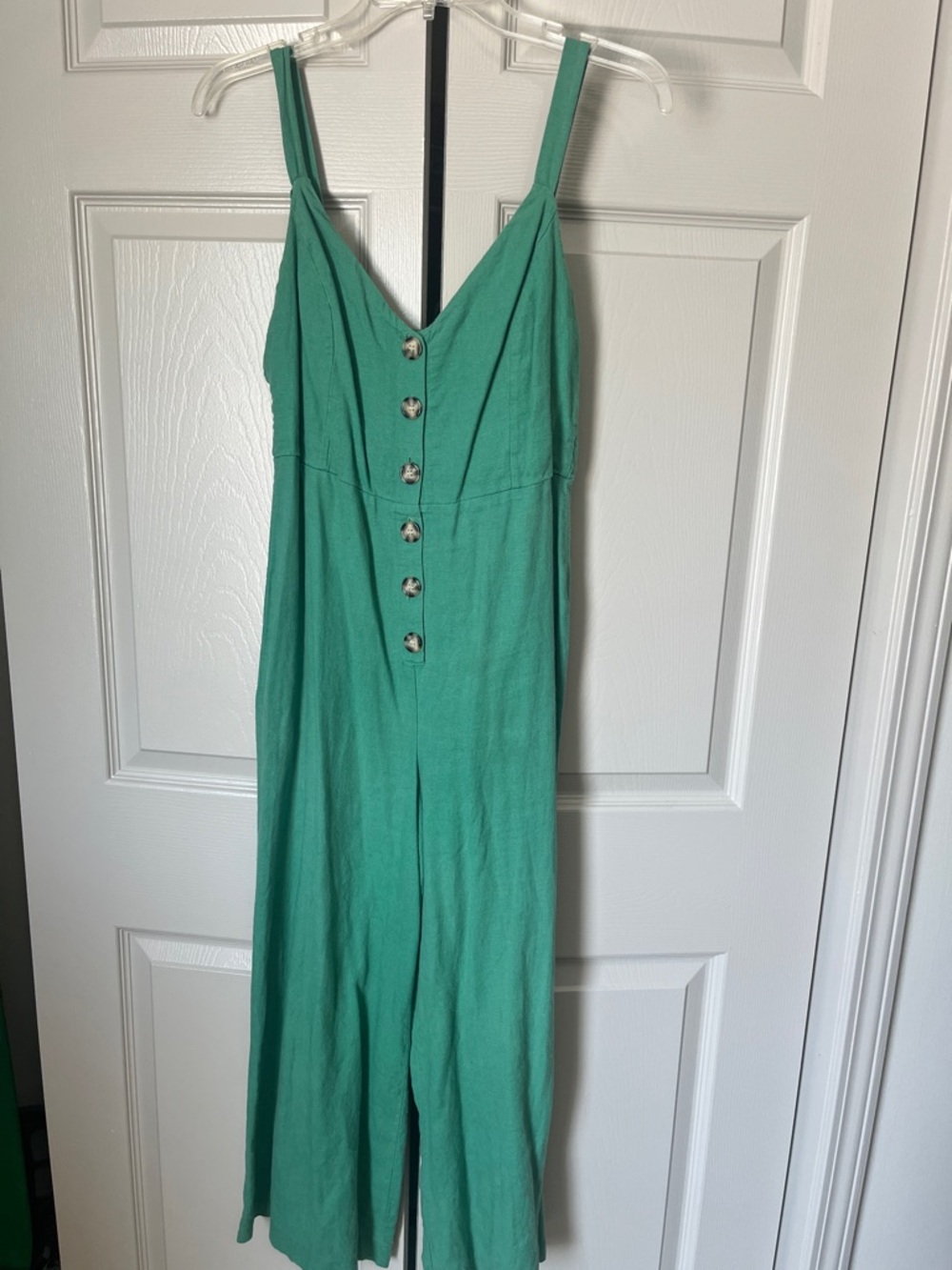 Green Button-Front Jumpsuit